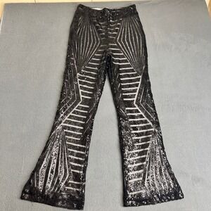 Crystal Sky Pants Women M Black Sequin Art Deco Geometric Flare B000219803T